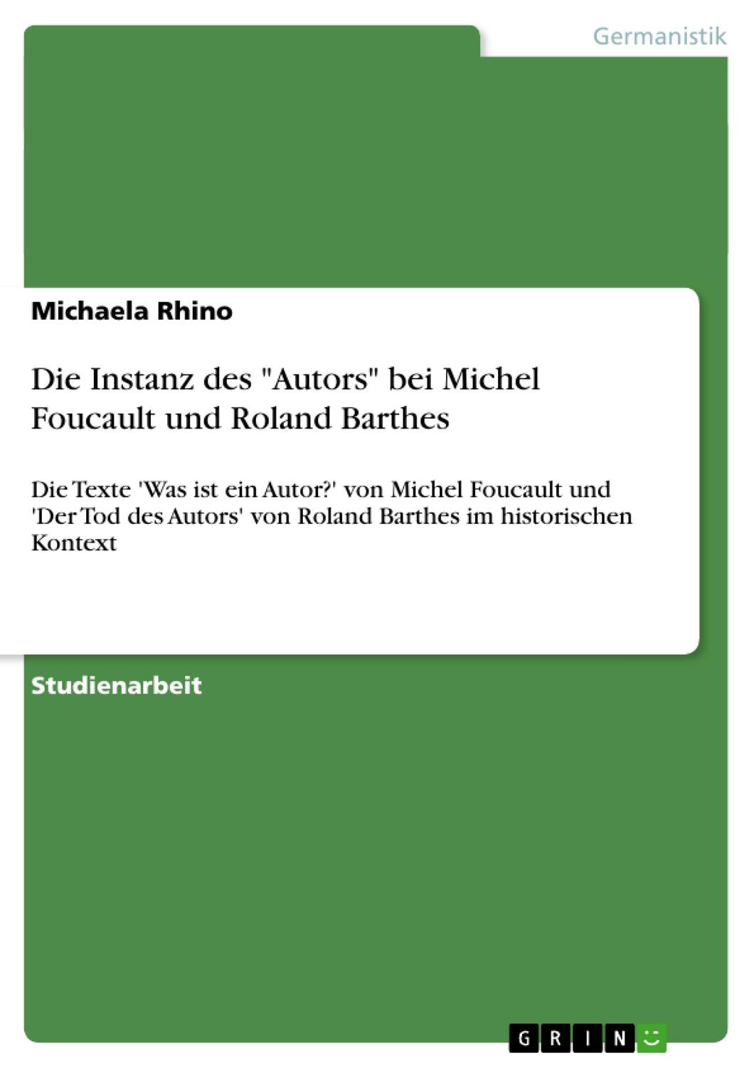 Cover: 9783640292363 | Die Instanz des "Autors" bei Michel Foucault und Roland Barthes | Buch