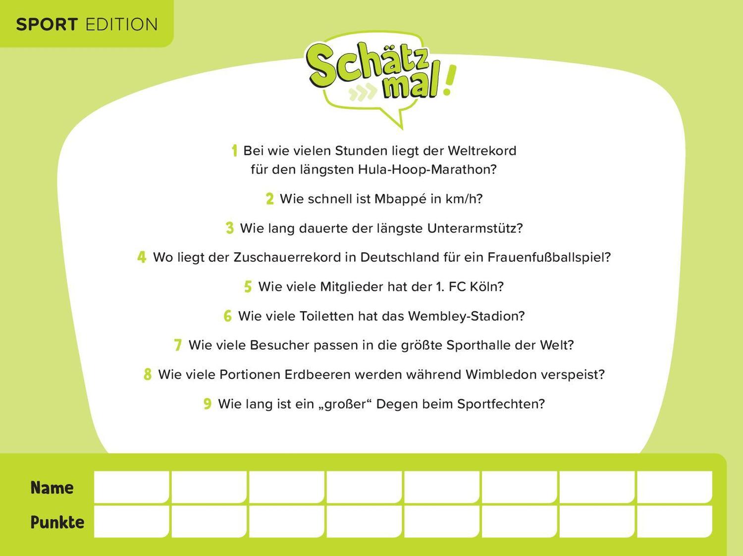 Bild: 9783989760233 | Schätz mal! Sport Edition | Taschenbuch | 96 S. | Deutsch | 2024