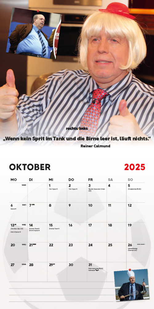 Bild: 9798893610789 | Rechts wie Links - Der Fussball Kult Kalender 2025 | Kalender | 28 S.