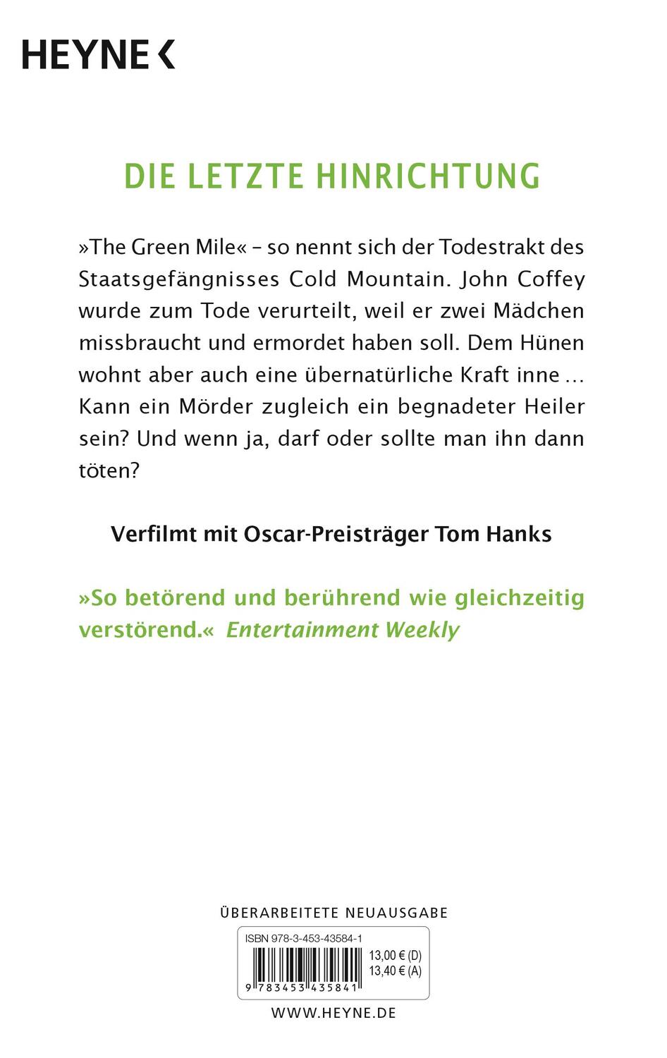 Bild: 9783453435841 | The Green Mile | Roman | Stephen King | Taschenbuch | 575 S. | Deutsch