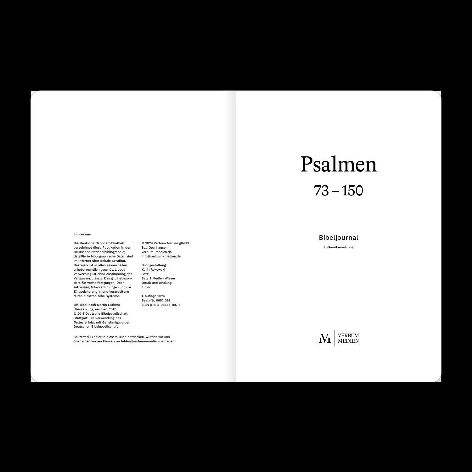 Bild: 9783986650971 | Die Psalmen 73-150 (Bibeljournal) | Verbum Medien | Taschenbuch | 2024