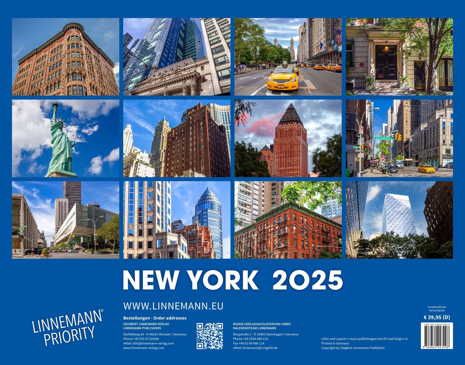 Rückseite: 9783862923298 | New York 2025 Großformat-Kalender 58 x 45,5 cm | Linnemann Verlag