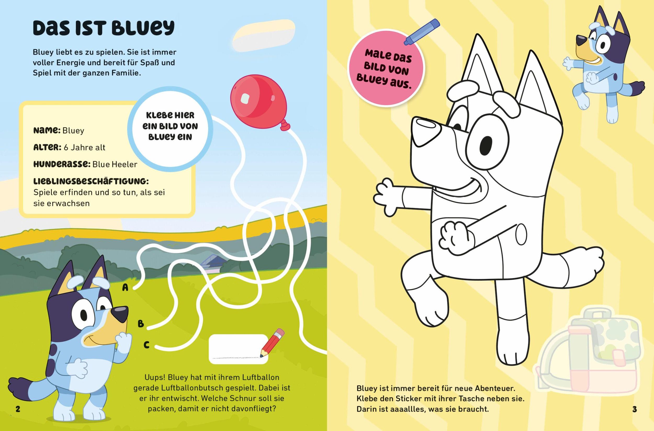 Bild: 9783570181928 | Hallo BLUEY! - Ein lustiges Rätsel- und Stickerbuch | Buch | 32 S.