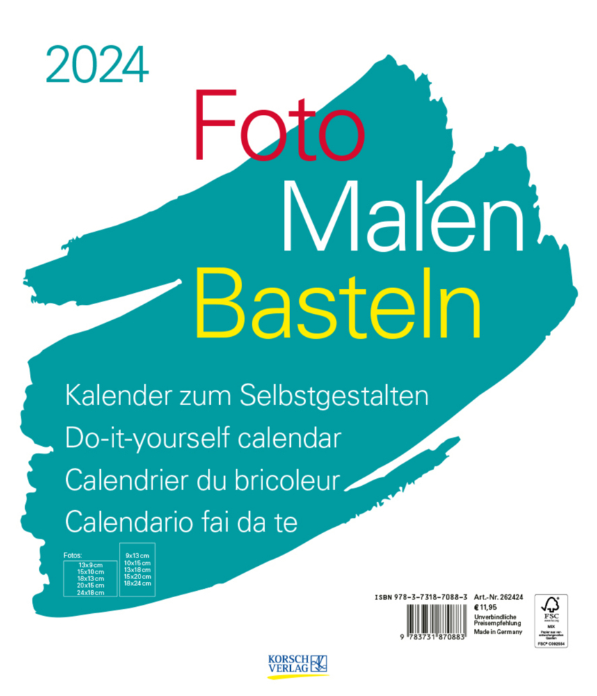Cover: 9783731870883 | Foto-Malen-Basteln Bastelkalender weiß groß 2024 | Korsch Verlag