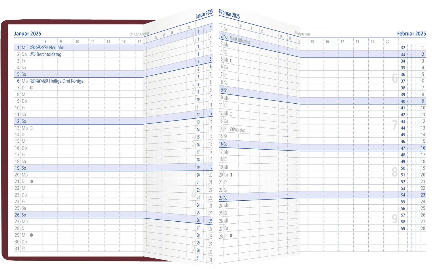 Bild: 4006928026883 | Taschenplaner Leporello PVC bordeaux 2025 - Bürokalender 9,5x16 cm...