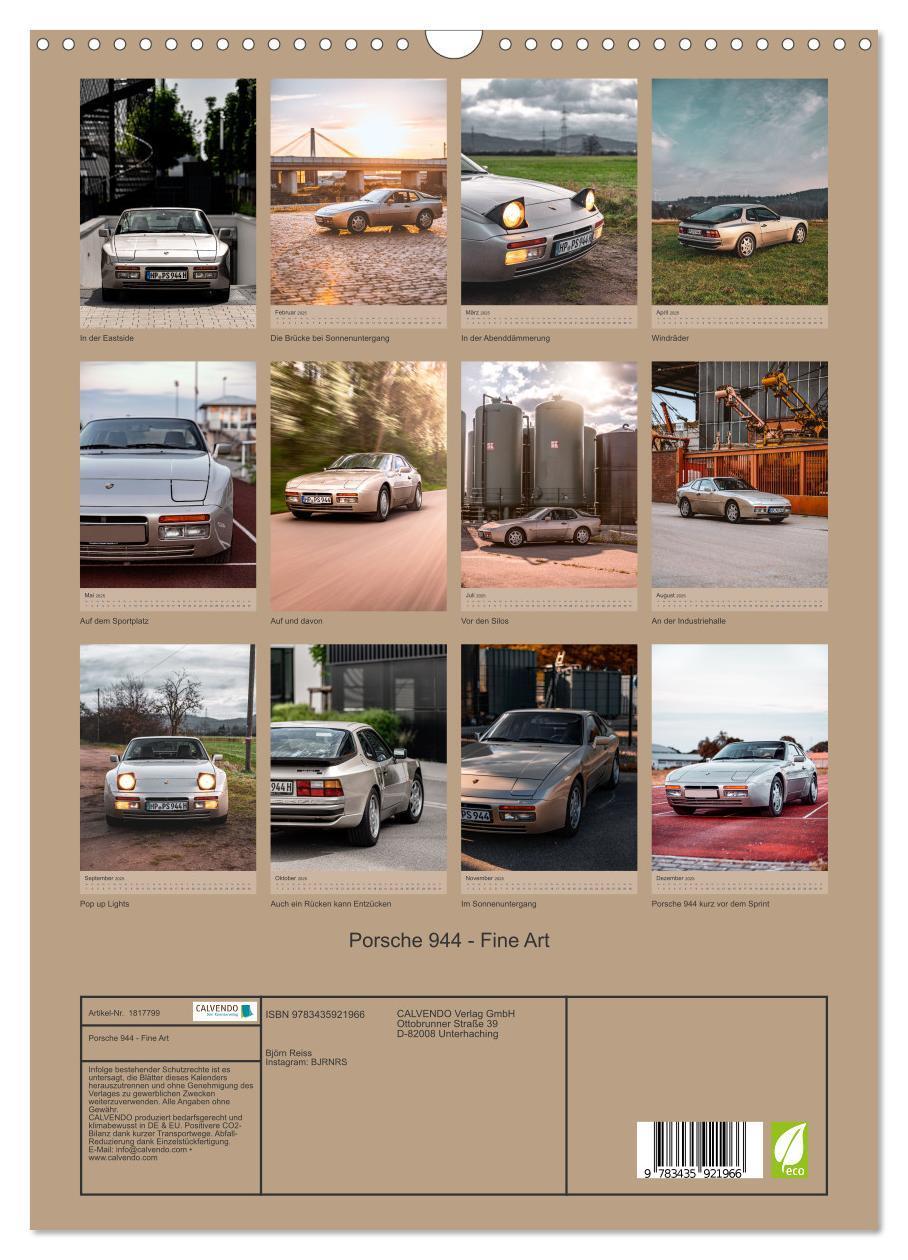 Bild: 9783435921966 | Porsche 944 - Fine Art (Wandkalender 2025 DIN A3 hoch), CALVENDO...