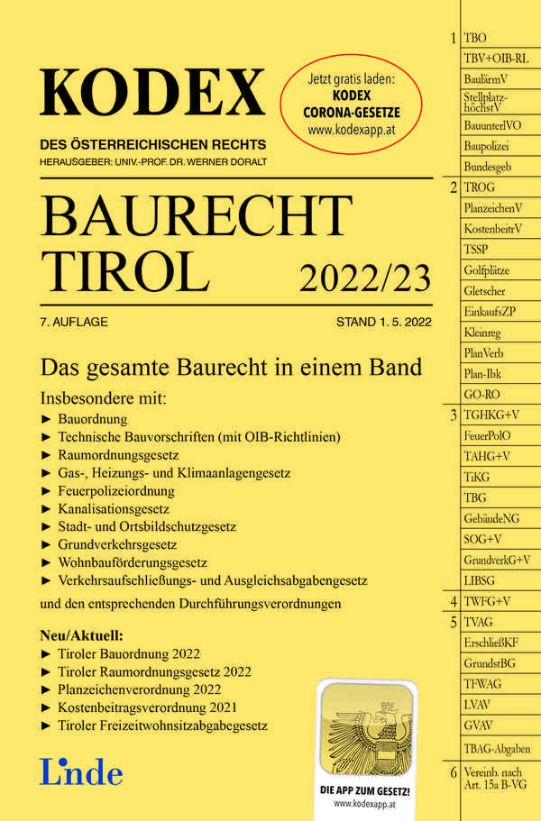 Cover: 9783707345780 | KODEX Baurecht Tirol 2022/23 | Barbara Gstir | Taschenbuch | 726 S.