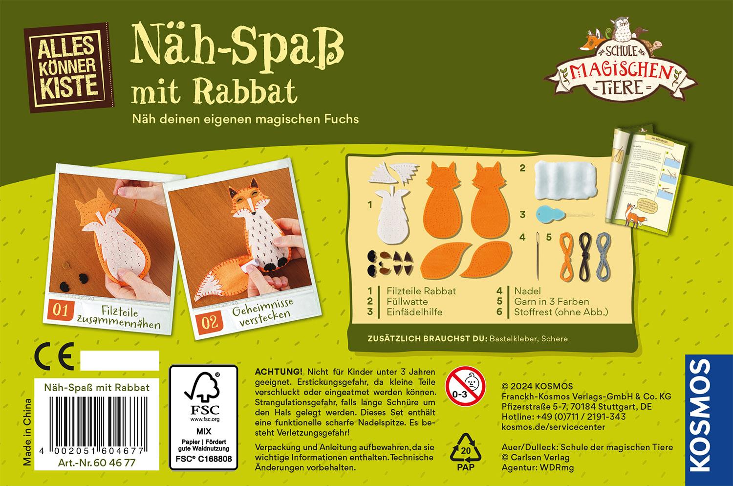 Rückseite: 4002051604677 | Näh-Spaß mit Rabbat | Bastel-Set | Spiel | 604677 | Deutsch | 2024