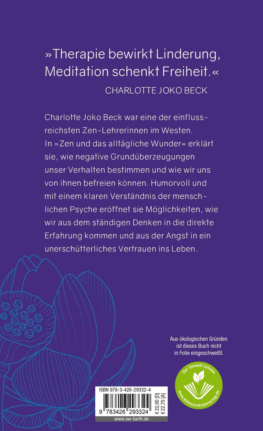 Rückseite: 9783426293324 | Zen und das alltägliche Wunder | Charlotte Joko Beck | Buch | 256 S.