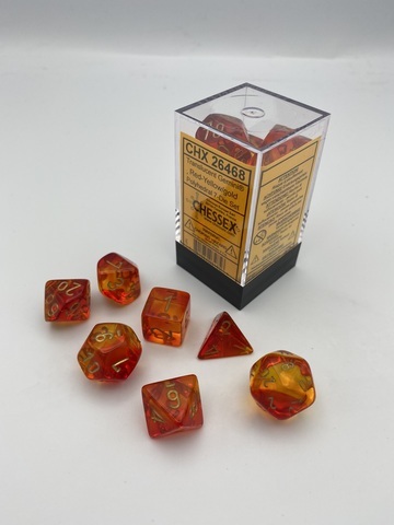 Cover: 601982034856 | Gemini® Polyhedral Translucent Red-Yellow/gold 7-Die Set | Chessex