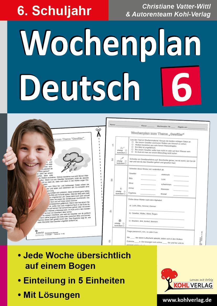 Cover: 9783956866296 | Wochenplan Deutsch 6 | Kopiervorlagen zum Einsatz im 6. Schuljahr