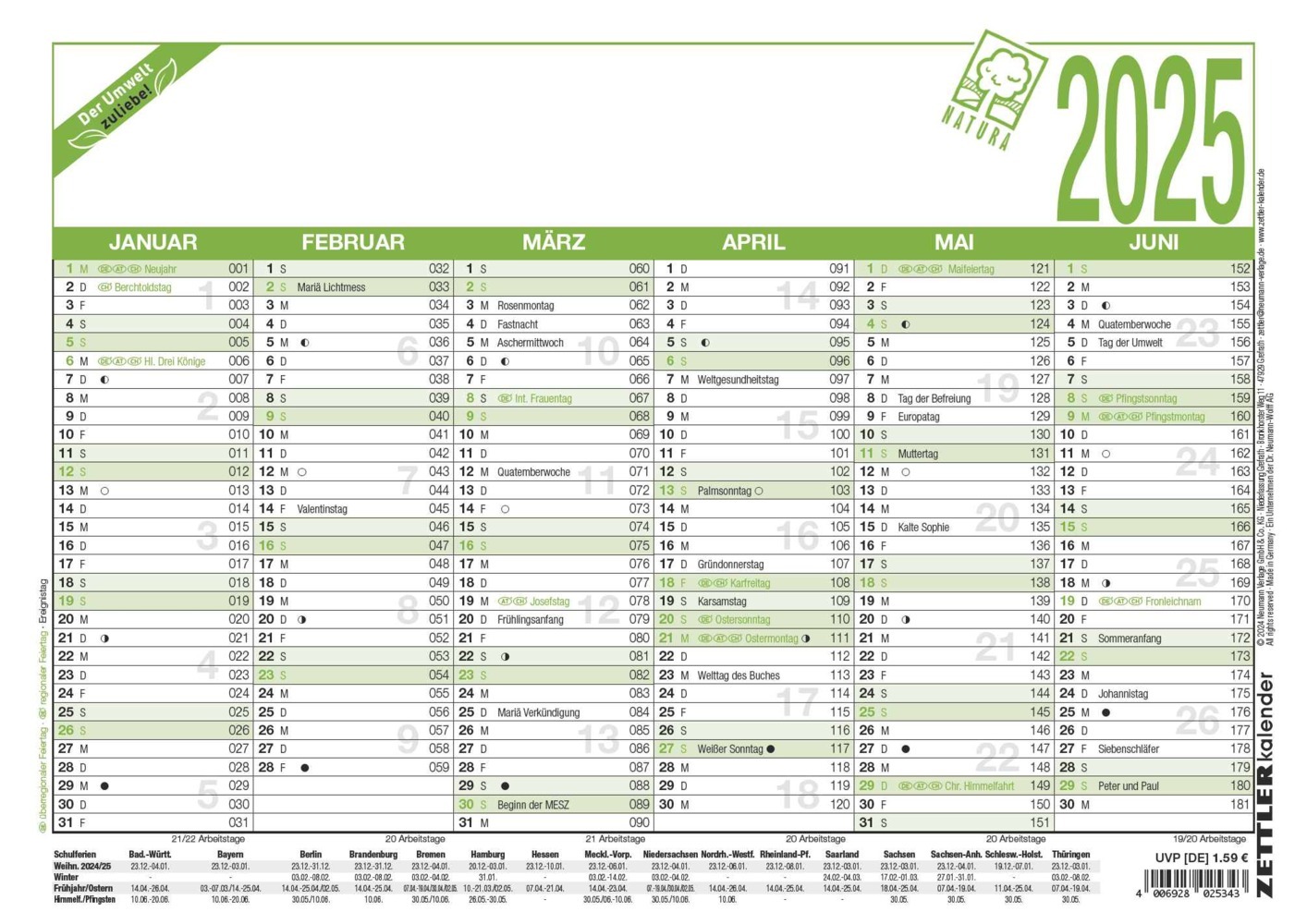 Cover: 4006928025343 | Zettler - Arbeitstagekalender 2025 Recycling, 29,7x21cm,...