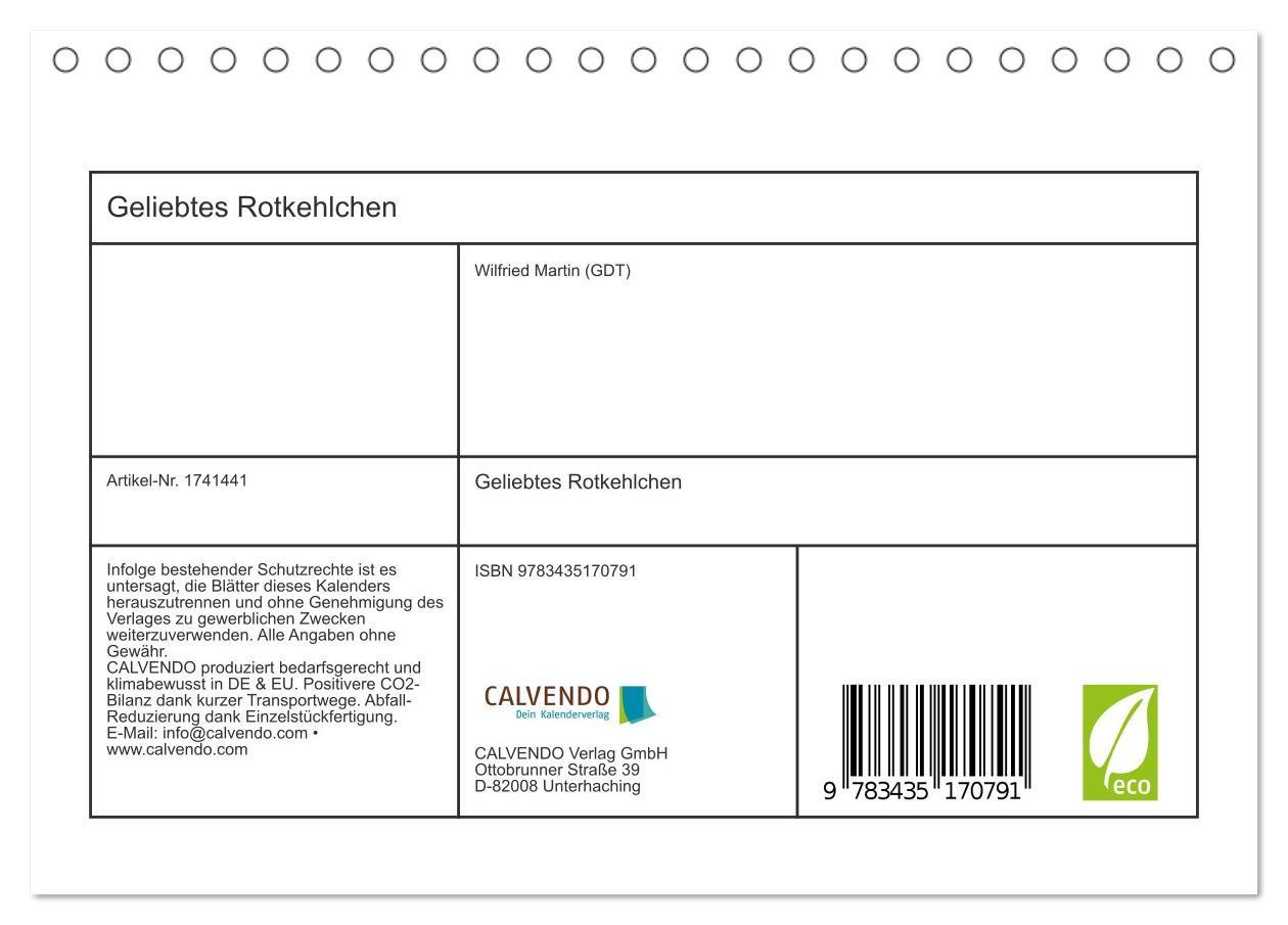 Bild: 9783435170791 | Geliebtes Rotkehlchen (Tischkalender 2025 DIN A5 quer), CALVENDO...