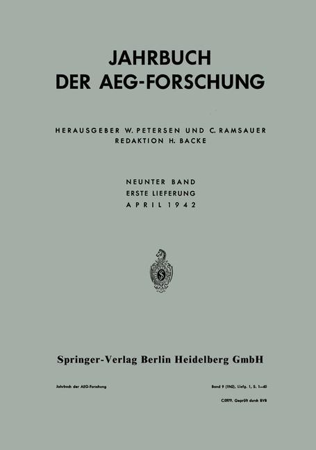 Cover: 9783662269763 | Jahrbuch der AEG-Forschung | Neunter Band | Anton J. Schmideck | Buch