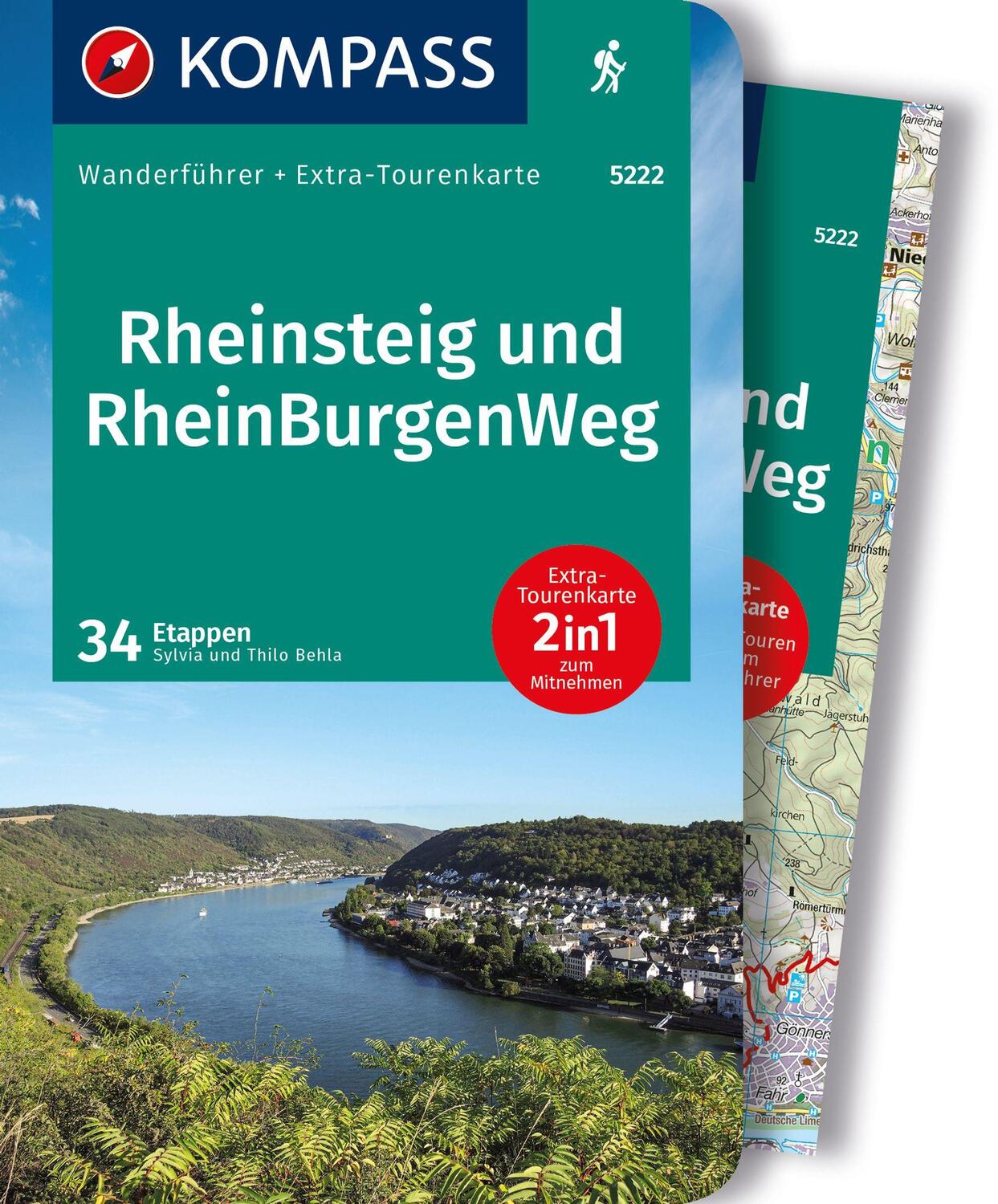 Cover: 9783991218418 | KOMPASS Wanderführer Rheinsteig RheinBurgenWeg, 34 Etappen | Buch