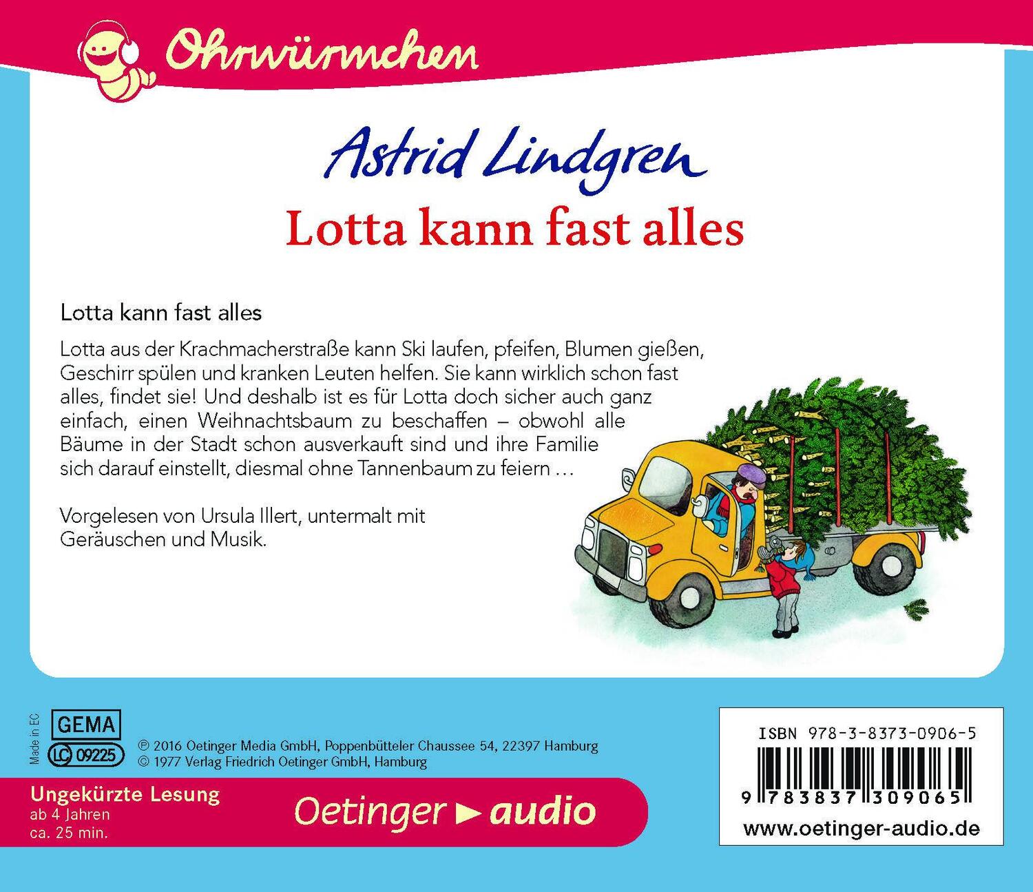 Rückseite: 9783837309065 | Ohrwürmchen Lotta kann fast alles (CD) | Astrid Lindgren | Audio-CD