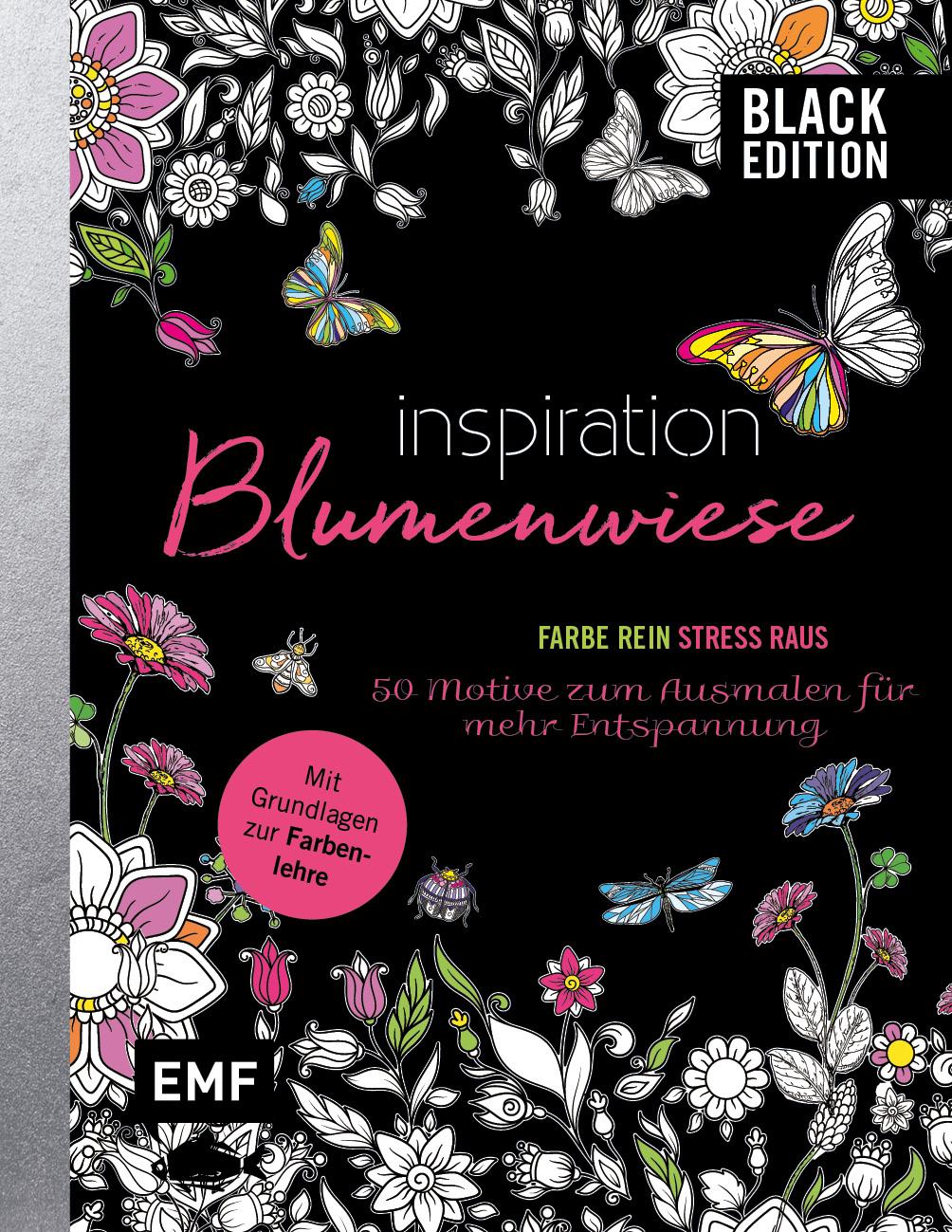 Cover: 9783745909302 | Black Edition: Blumenwiese - 50 Motive zum Ausmalen für mehr...