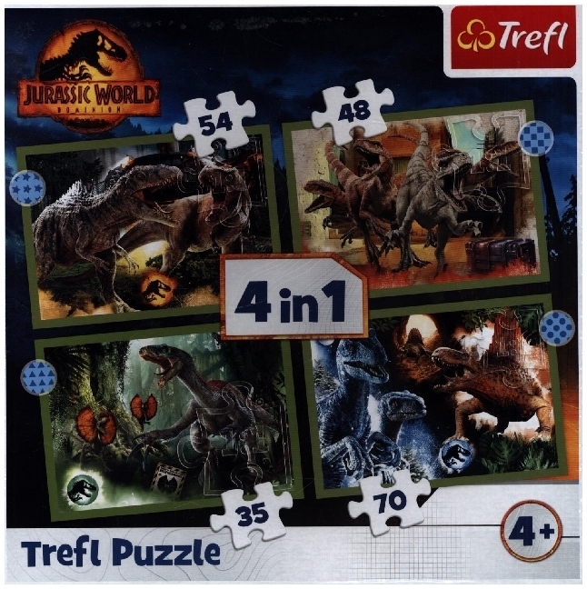 Cover: 5900511346077 | 4 in 1 Puzzle 35, 48, 54, 70 Teile Jurassic World (Kinderpuzzle)