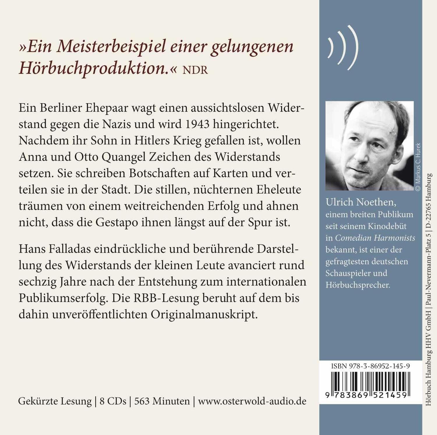 Rückseite: 9783869521459 | Jeder stirbt für sich allein | Hans Fallada | Audio-CD | 8 Audio-CDs