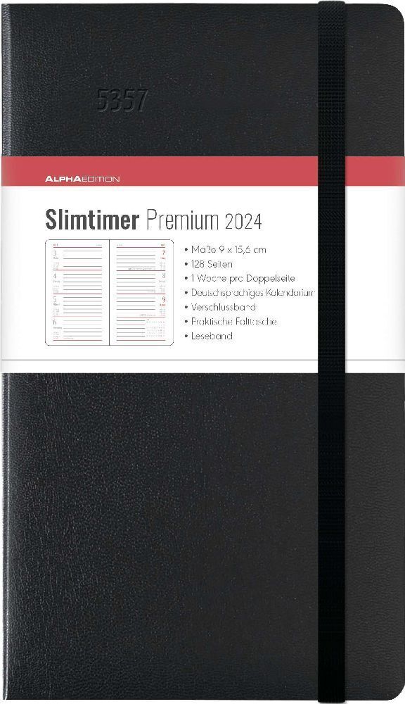 Cover: 4251732337476 | Slimtimer Premium Black 2024 - Taschen-Kalender 9x15,6 cm - mit...