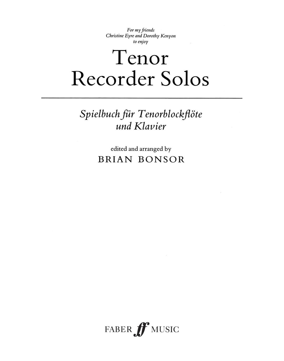 Cover: 9780571504749 | Tenor Recorder Solos | Brian Bonsor | Broschüre | Einzelstimme | 2003