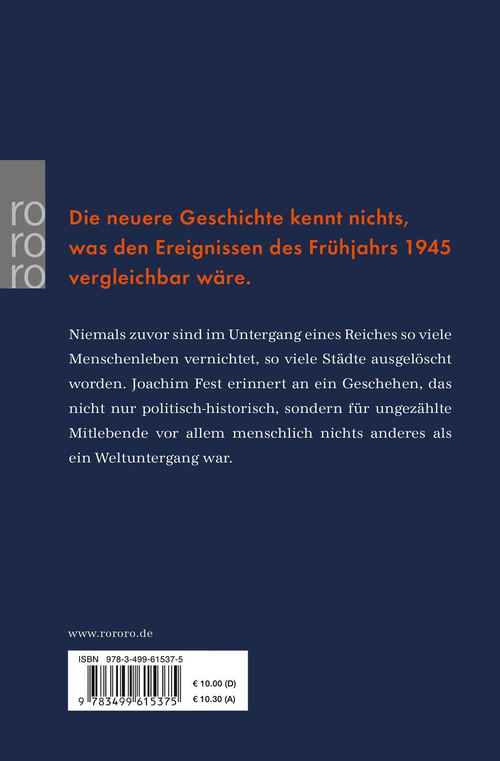 Rückseite: 9783499615375 | Der Untergang | Joachim Fest | Taschenbuch | Paperback | 208 S. | 2003