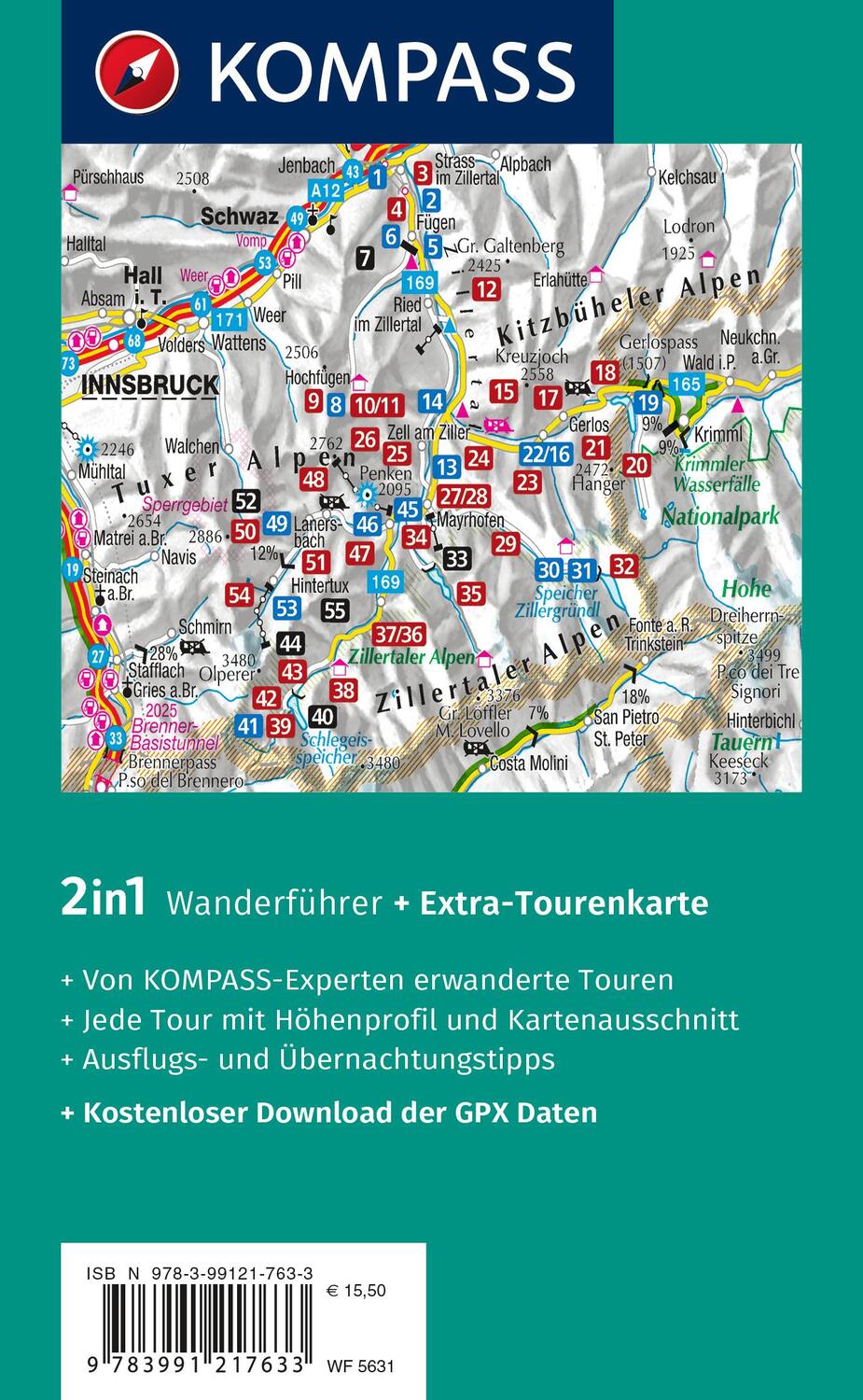 Rückseite: 9783991217633 | KOMPASS Wanderführer Zillertal, 55 Touren | Wolfgang Heitzmann | Buch