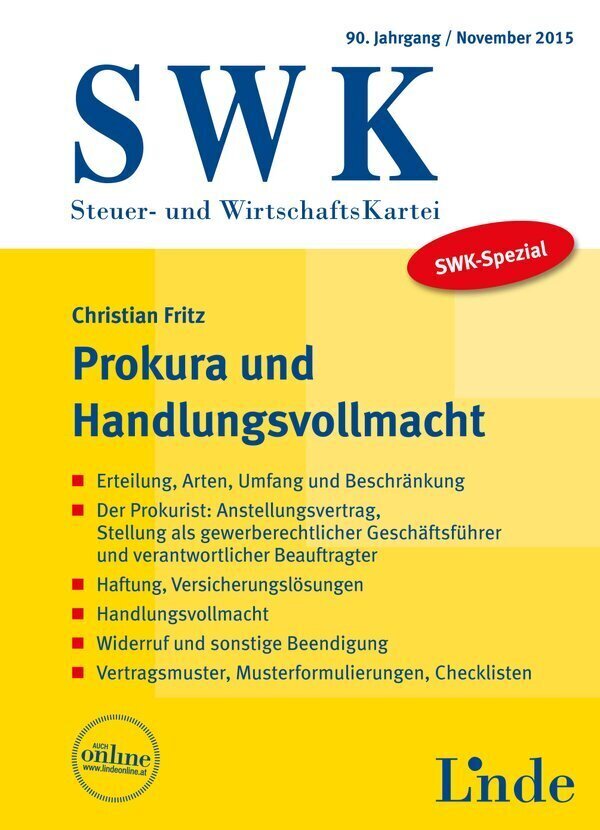 Cover: 9783707333862 | SWK-Spezial Prokura und Handlungsvollmacht (f. Österreich) | Fritz