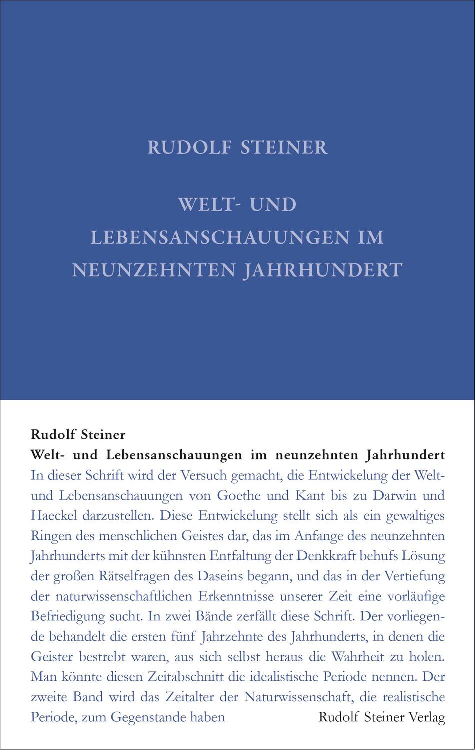 Cover: 9783727401855 | Welt- und Lebensanschauungen im neunzehnten Jahrhundert | Steiner