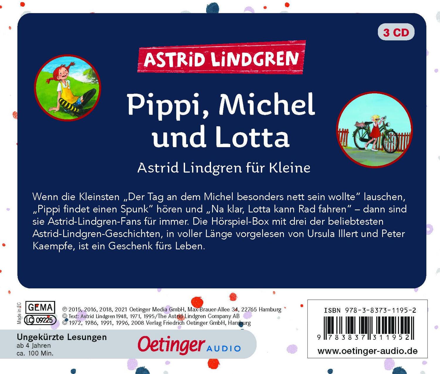 Rückseite: 9783837311952 | Pippi, Michel und Lotta | Astrid Lindgren für Kleine | Astrid Lindgren