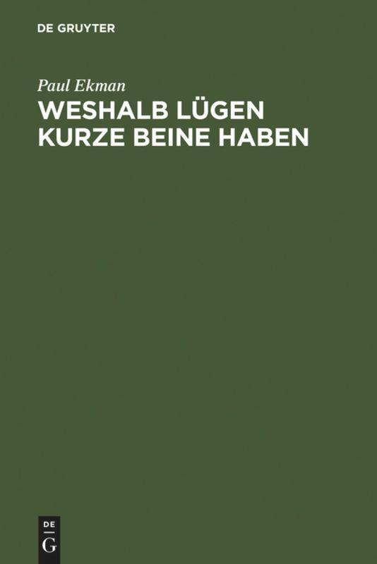 Cover: 9783110117332 | Weshalb Lügen kurze Beine haben | Paul Ekman | Buch | Deutsch | 1989