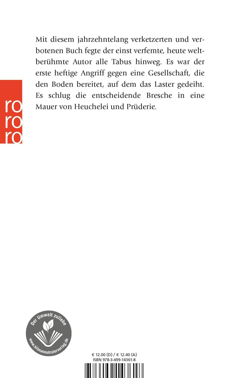 Rückseite: 9783499143618 | Wendekreis des Krebses | Henry Miller | Taschenbuch | Deutsch | 1979