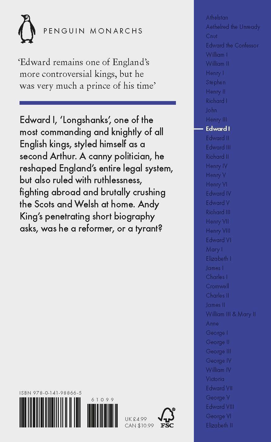 Rückseite: 9780141988665 | Edward I (Penguin Monarchs) | A New King Arthur? | Andy King | Buch