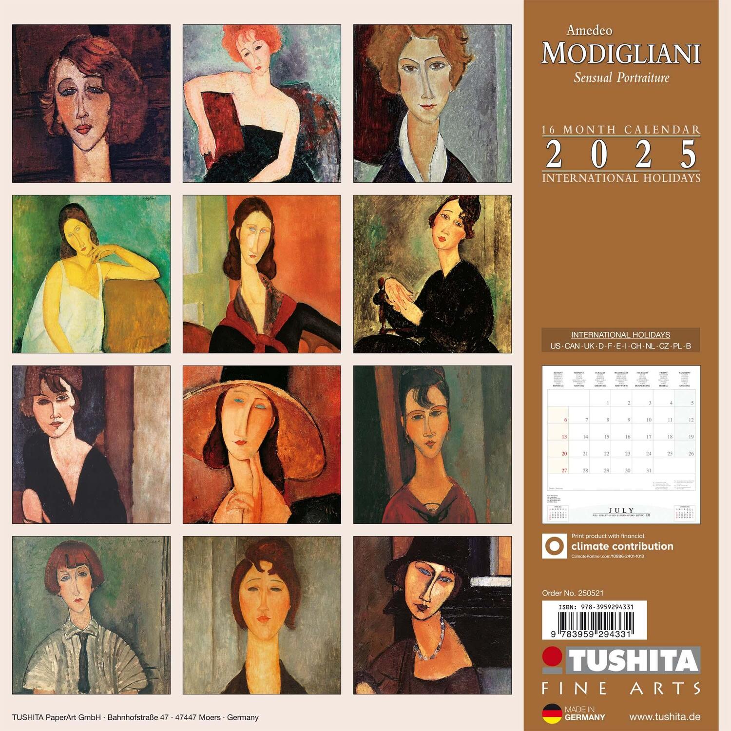 Rückseite: 9783959294331 | Amedeo Modigliani - Sensual Portraits 2025 | Kalender 2025 | Kalender