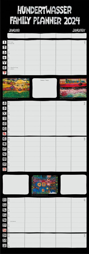 Bild: 9783910430051 | Hundertwasser Familienplaner Art 2024 | Wörner Verlag GmbH | Kalender