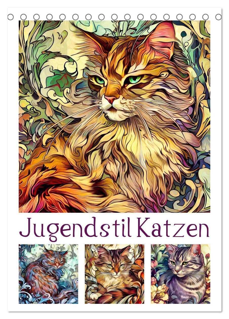 Cover: 9783435875122 | Jugendstil Katzen (Tischkalender 2025 DIN A5 hoch), CALVENDO...