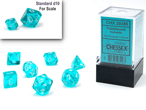 Cover: 601982035167 | Translucent Mini-Polyhedral Teal/white 7-Die Set | Chessex