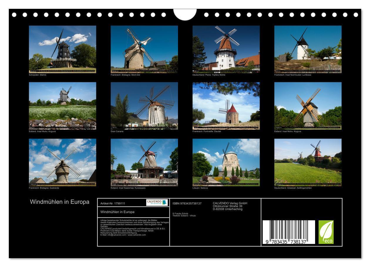 Bild: 9783435738137 | Windmühlen in Europa (Wandkalender 2025 DIN A4 quer), CALVENDO...