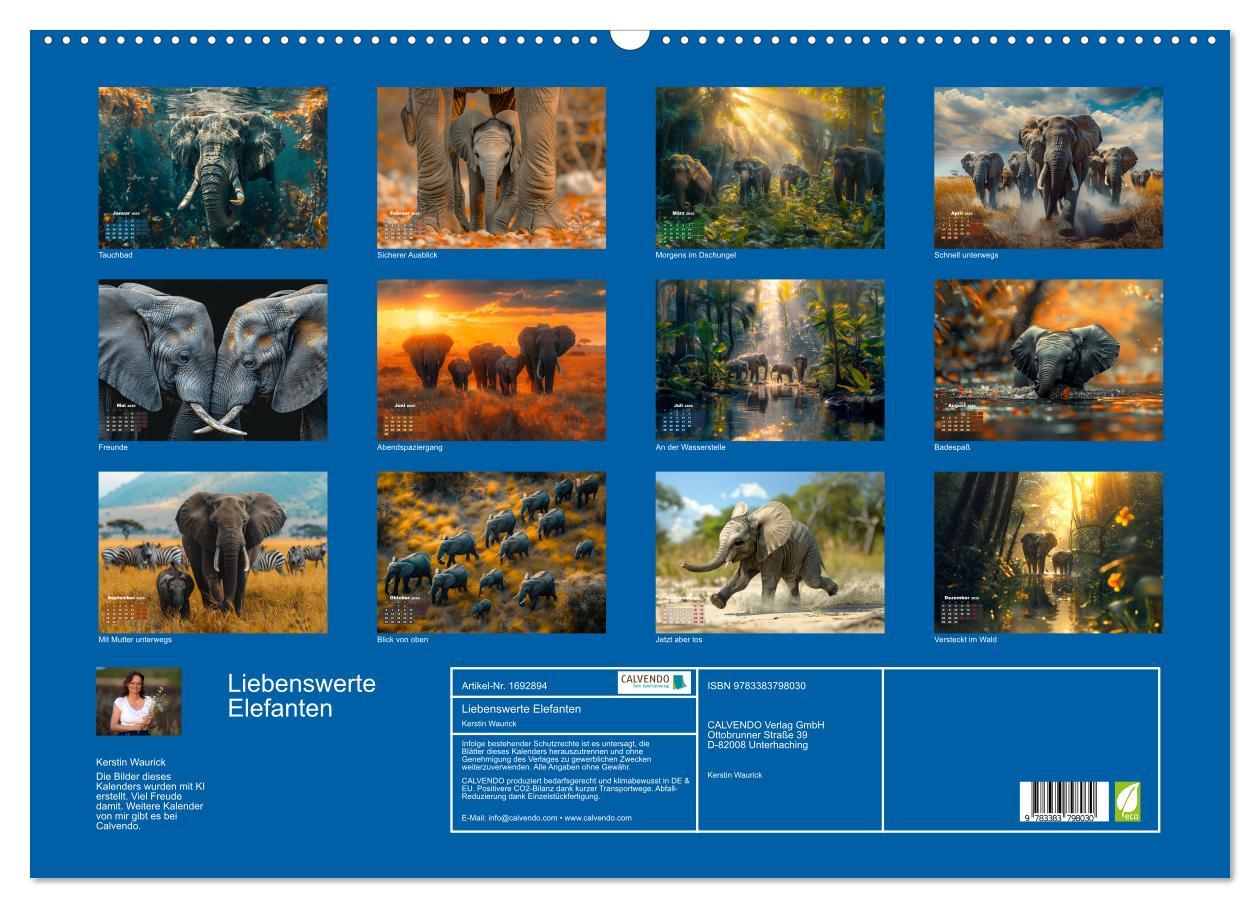 Bild: 9783383798030 | Liebenswerte Elefanten (Wandkalender 2025 DIN A2 quer), CALVENDO...