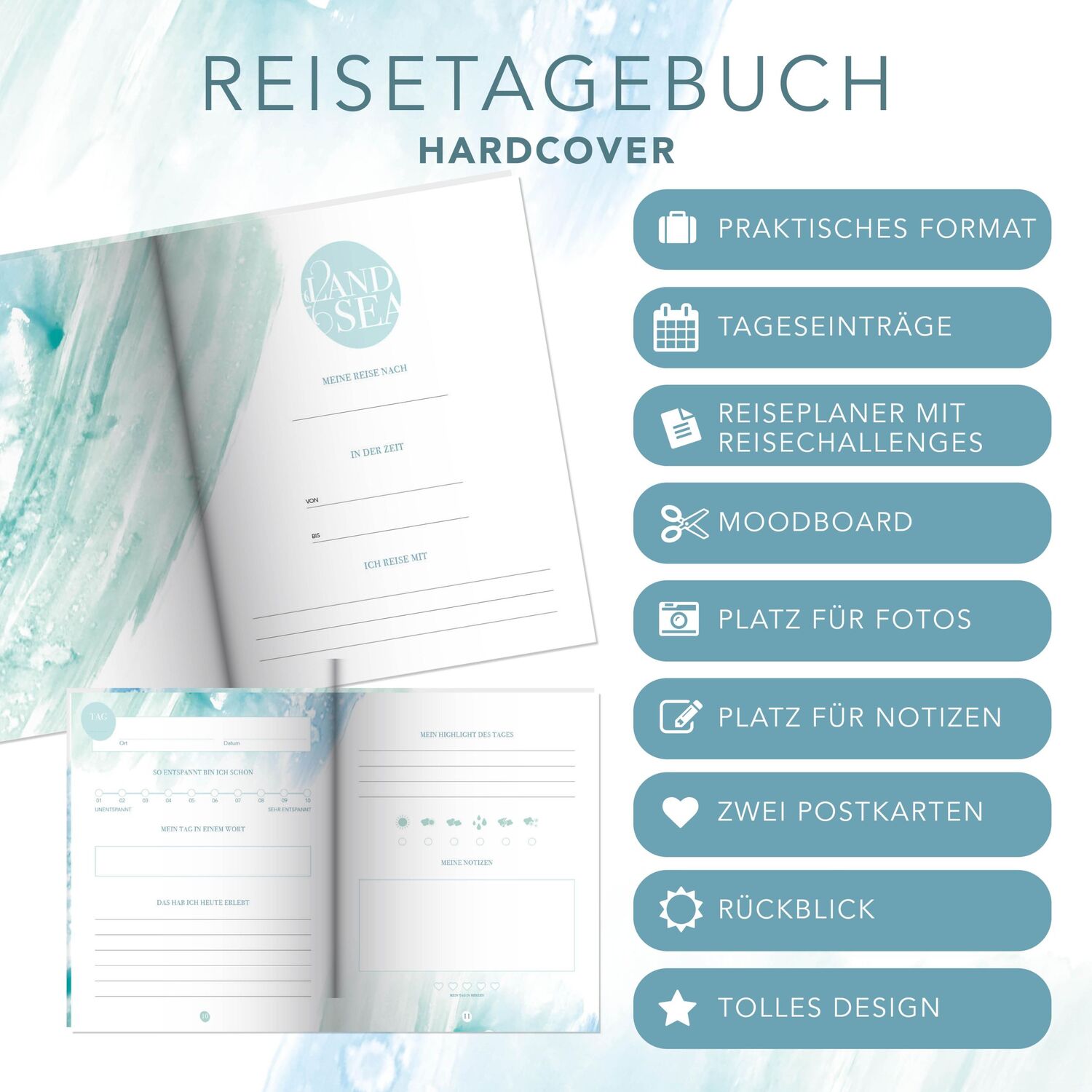 Bild: 9783964439703 | Reisetagebuch zum selber Schreiben inkl. Postkarten, Sammeltasche...