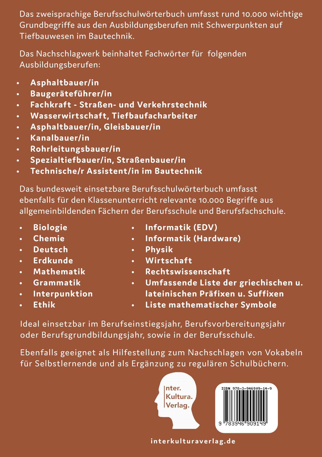 Rückseite: 9783946909149 | Berufsschulwörterbuch für Ausbildungsberufe im Tiefbauwesen....