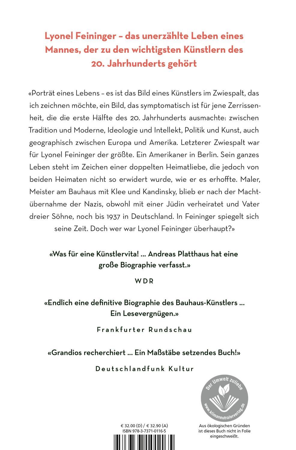 Rückseite: 9783737101165 | Lyonel Feininger | Porträt eines Lebens | Andreas Platthaus | Buch