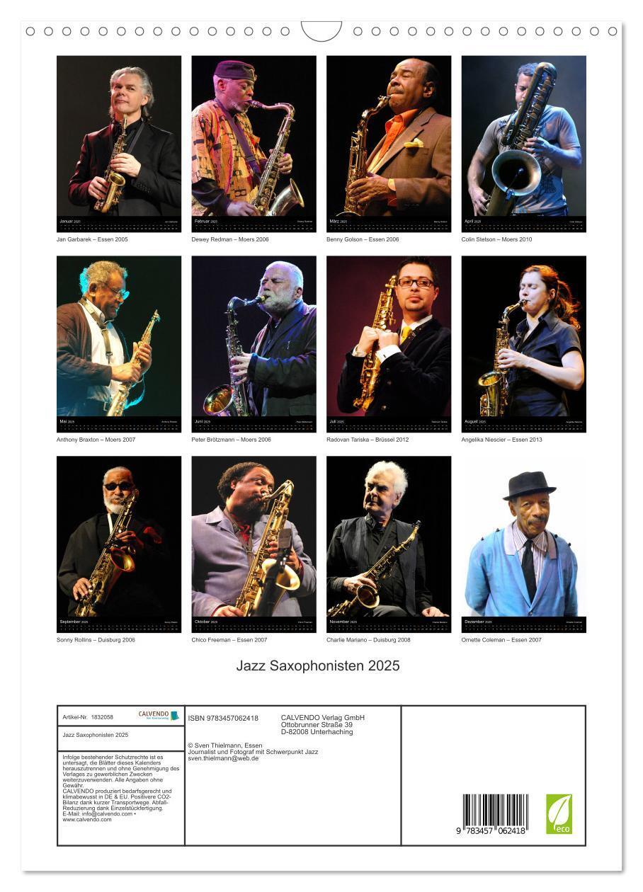 Bild: 9783457062418 | Jazz Saxophonisten 2025 (Wandkalender 2025 DIN A3 hoch), CALVENDO...