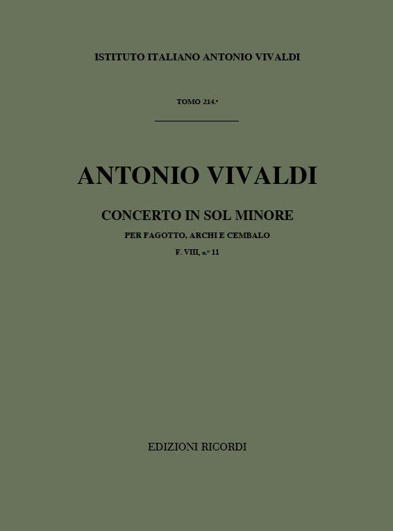 Cover: 9790041907642 | Concerto per Fagotto, Archi e BC in Sol Rv 496 | F.Viii-11 - Tomo 214