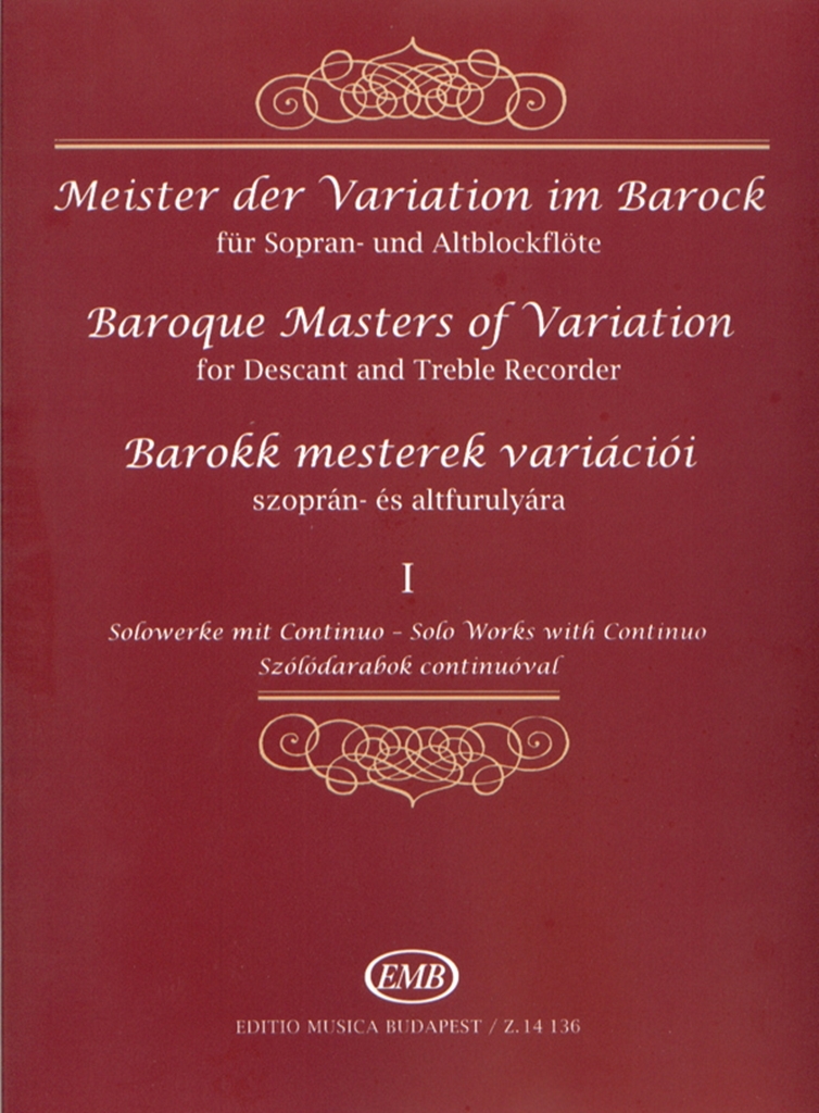 Cover: 9790080141366 | Meister der Variation im Barock für Sopranblockflöte (Altbfl.) und bc