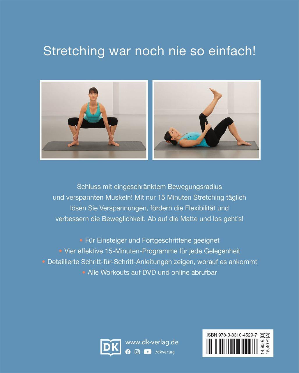 Rückseite: 9783831045297 | 15 Minuten Stretching für jeden Tag | Alle Workouts auf DVD &amp; online