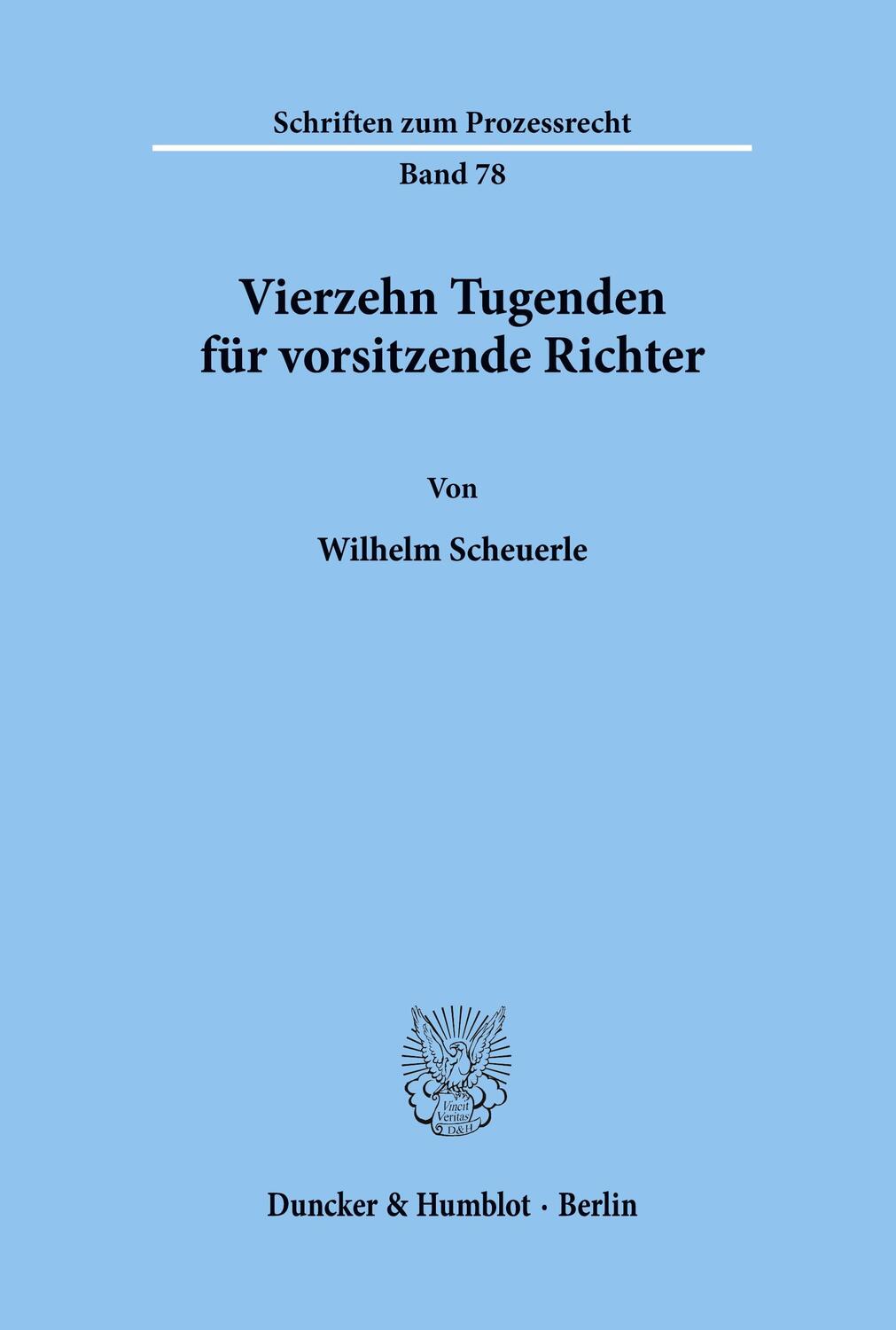Cover: 9783428053346 | Vierzehn Tugenden für vorsitzende Richter. | Wilhelm Scheuerle | Buch