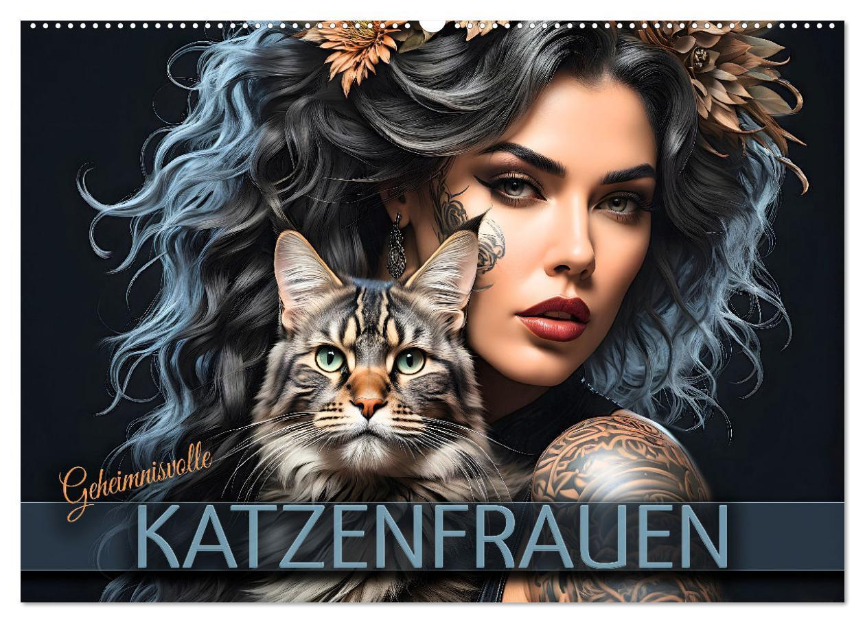 Cover: 9783383749766 | Geheimnisvolle Katzenfrauen (Wandkalender 2024 DIN A2 quer),...