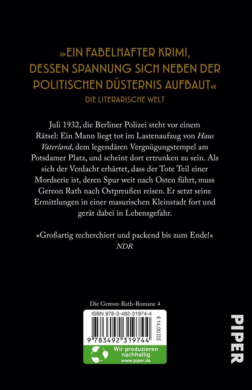 Rückseite: 9783492319744 | Die Akte Vaterland | Volker Kutscher | Taschenbuch | 576 S. | Deutsch