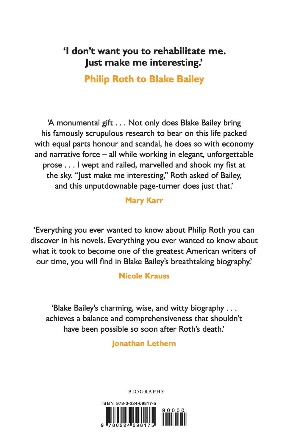 Rückseite: 9780224098175 | Philip Roth | The Biography | Blake Bailey | Buch | Englisch | 2021